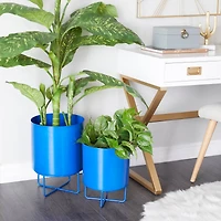 Blue Metal Modern Planter, Set of 2" 16", 13"