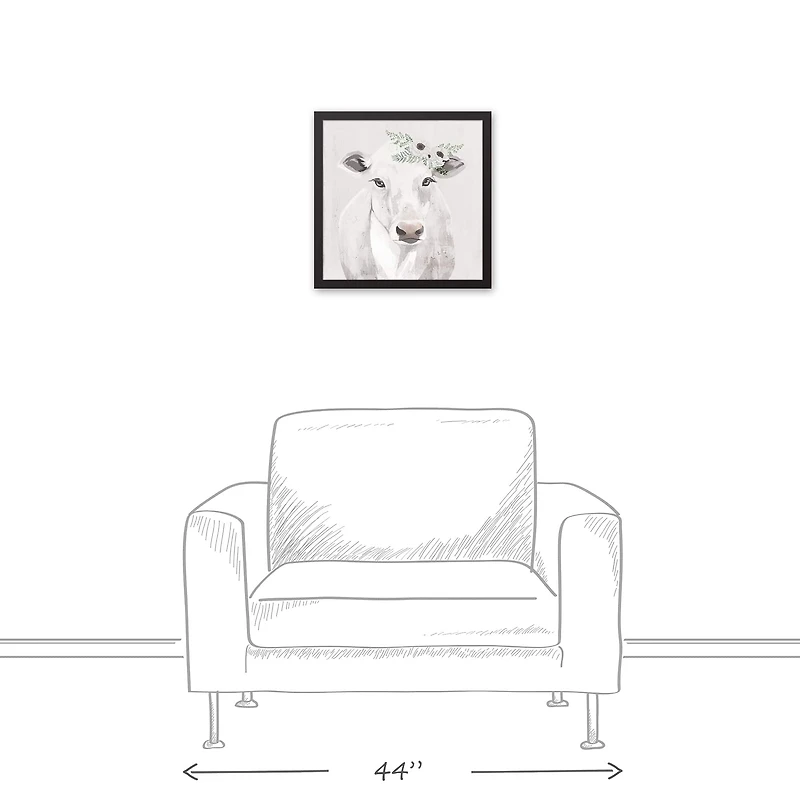 Cow With Florals 17.73" x 17.73" Black Framed Canvas