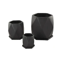 Black Faceted Ceramic Planter Set