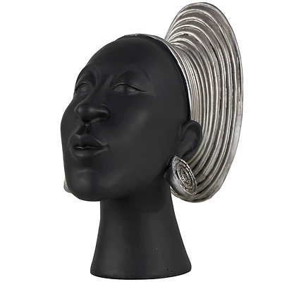 9" Black & Silver Finish Africa Inspired Woman Face Sculpture