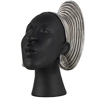 9" Black & Silver Finish Africa Inspired Woman Face Sculpture