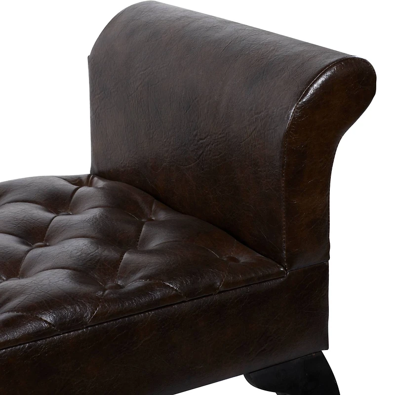 Brown Wood and Leather Traditional Bench, 25" x 53" x 18"