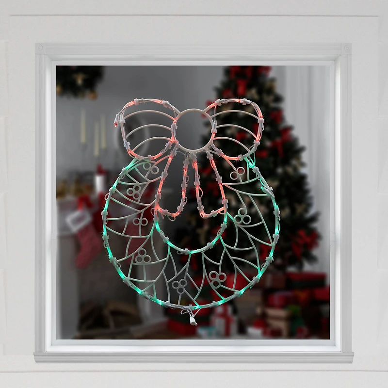 16" White & Clear LED Lighted Wreath Christmas Window Silhouette Decoration