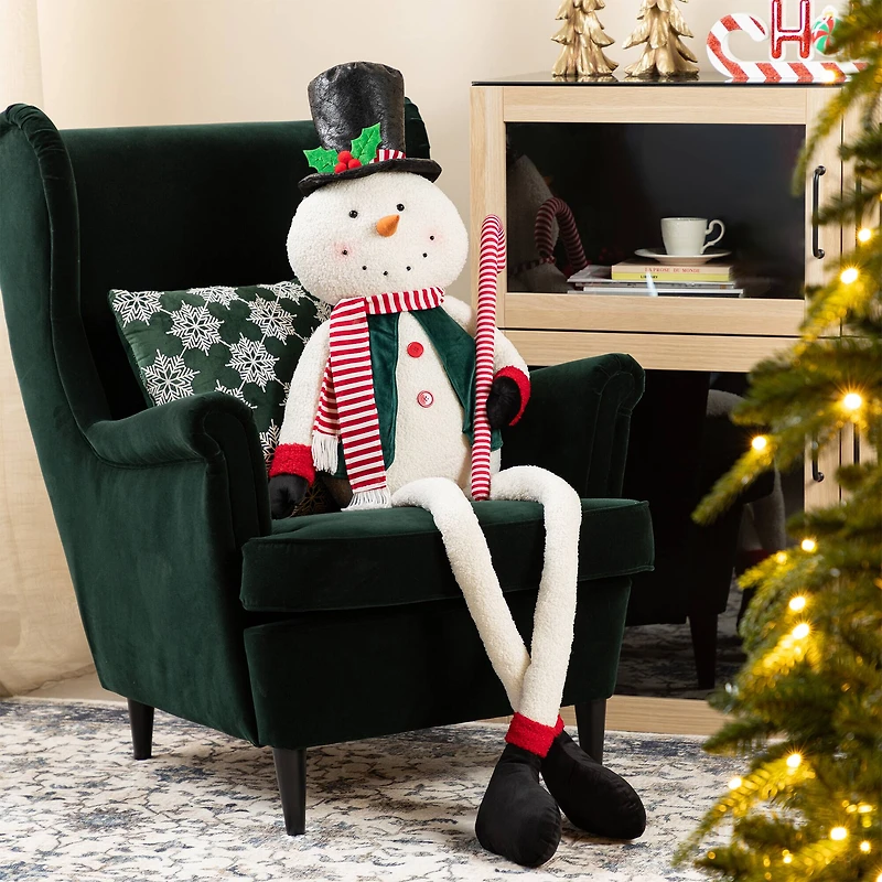 Glitzhome® 60"H Christmas Oversized Fabric Snowman With Dangle Legs