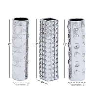 12" Silver Ceramic Glam Vase Set