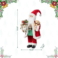Glitzhome® 18"H Faux Fur Christmas Traditional Santa Figurine with Porcelain Face
