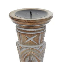 Light Brown Mango Wood Traditional Candle Holder Set