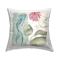 Stupell Industries Swimming Mermaid Marine Life Seashells Coral Throw Pillow, 18" x 18"