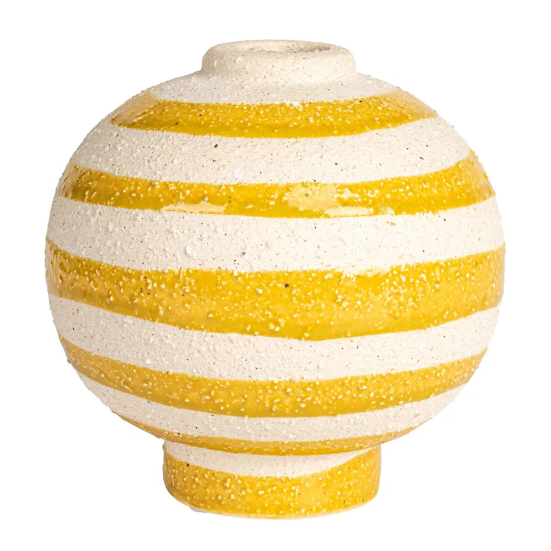 Hello Honey® 5.25" Yellow & White Striped Stoneware Vase with Sphere Shape & Footed Base