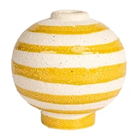 Hello Honey® 5.25" Yellow & White Striped Stoneware Vase with Sphere Shape & Footed Base