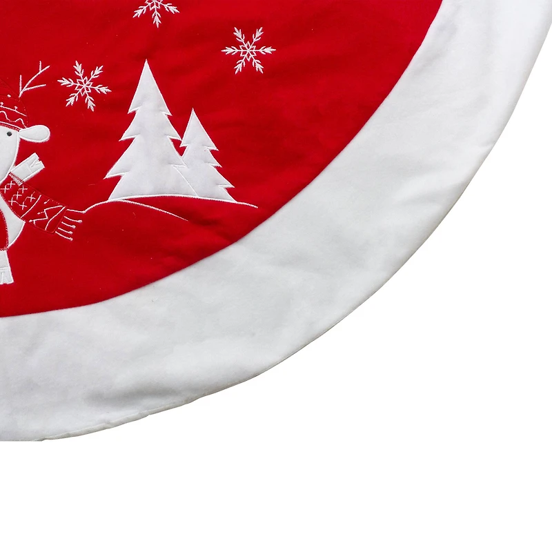 46" Red & White Reindeer Embroidered Christmas Tree Skirt