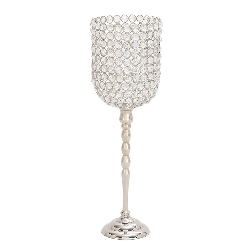 Clear Aluminum and Crystal Glam Candle Holder, 19" x 6" x 6"