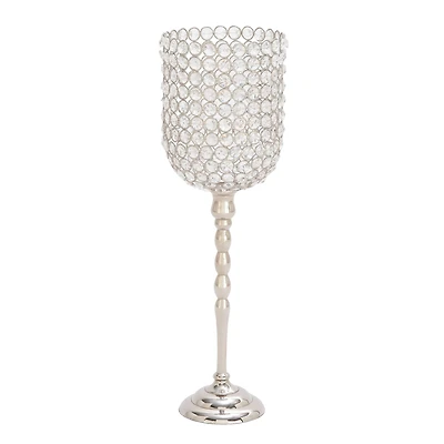 Clear Aluminum and Crystal Glam Candle Holder, 19" x 6" x 6"