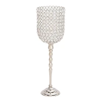 Clear Aluminum and Crystal Glam Candle Holder, 19" x 6" x 6"