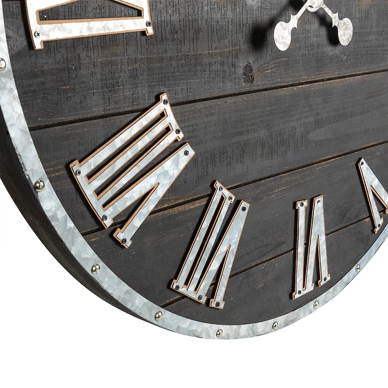 Glitzhome® 27.5" Oversized Farmhouse Wooden & Galvanized Wall Clock