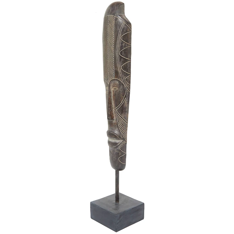 30" Brown Polystone Primitive Mask Sculpture