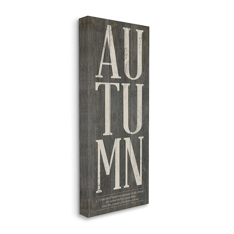 Stupell Industries Autumn Grey Wood Textured Fall Seasonal Word Design Canvas Wall Art