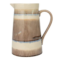 Hello Honey® 8.25" Brown & Cream Round Stoneware Pitcher with Stripes & Crackle Glaze