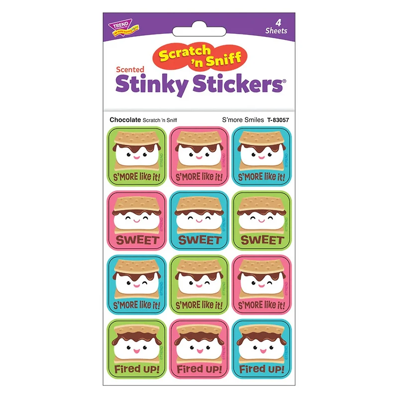 TREND Enterprises® S'more Smiles, Chocolate Scent Scratch 'n Sniff Stinky Stickers®, 6 Packs of 48