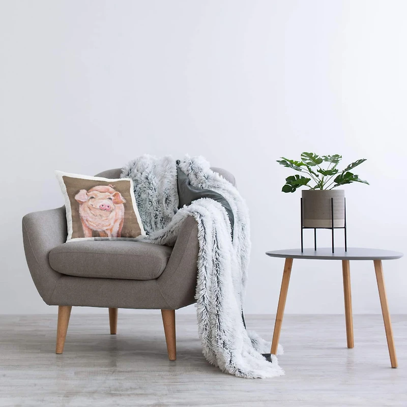 Stupell Industries Country Pig Smiling Farm Animal Throw Pillow, 18" x 18"