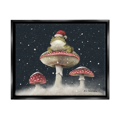 Stupell Industries Frog In Santa Hat Snowy Mushrooms Framed Floater Canvas Wall Art