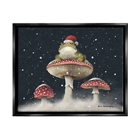 Stupell Industries Frog In Santa Hat Snowy Mushrooms Framed Floater Canvas Wall Art