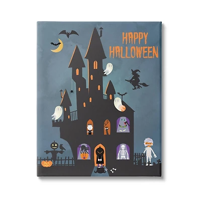 Stupell Industries Happy Halloween Haunted Ghost House Canvas Wall Art