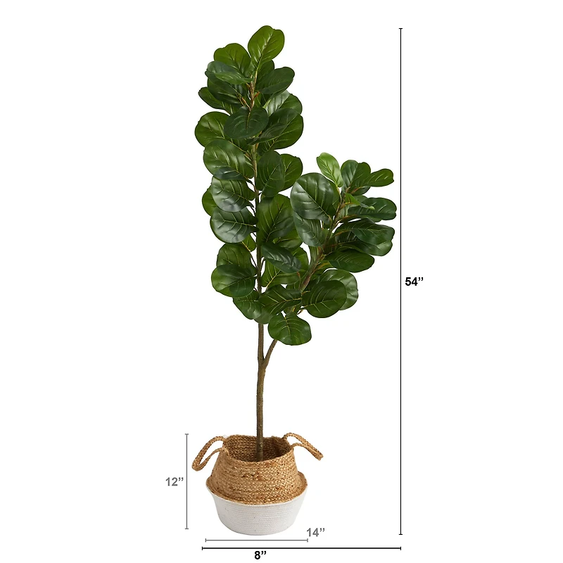 4.5ft. Fiddle Leaf Fig Artificial Tree with Boho Chic Handmade Cotton & Jute White Woven Planter
