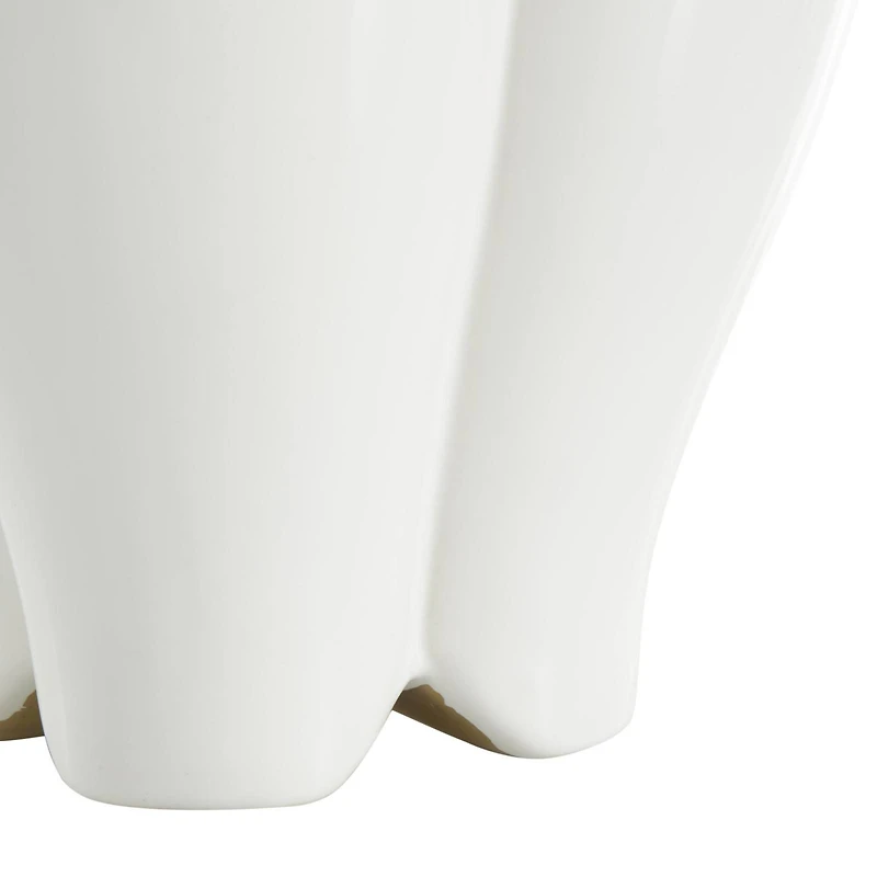 White Ceramic Dimensional Tulip Shaped Vase with Metallic Gold Rim