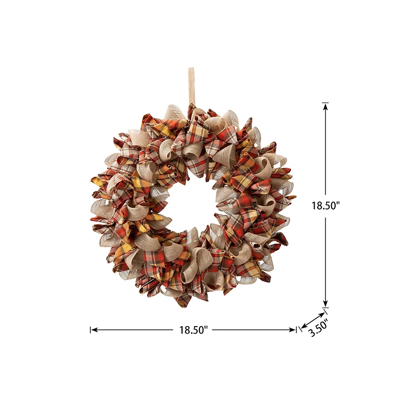 Glitzhome® 18.5" Fall Plaid Fabric Wreath