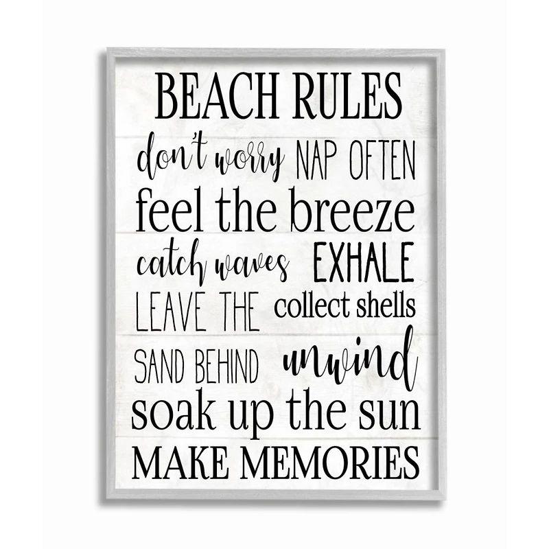 Stupell Industries Beach House Rules Gray Wood Framed Wall Art