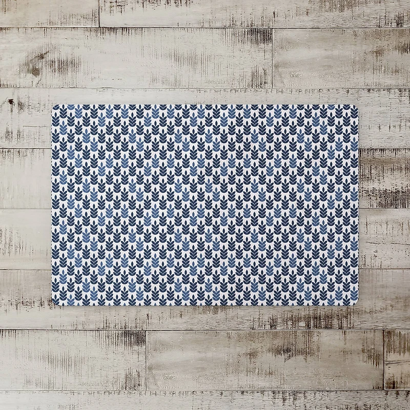 Navy and Blue Leaf Pattern Floor Mat
