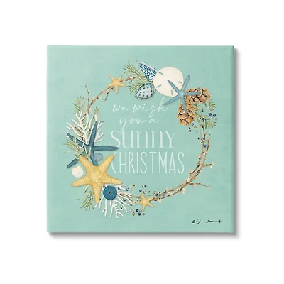 Stupell Industries Wish You A Sunny Christmas Wreath Canvas Wall Art