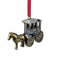2.25" Antique Brass-Plated Horse & Buggy Ornament with European Crystals