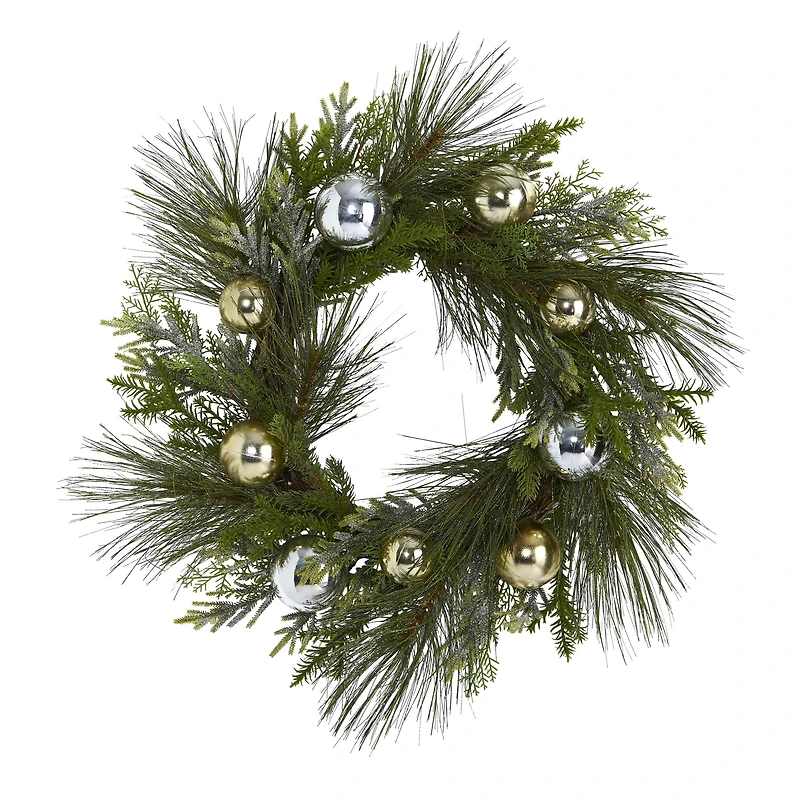 26" Sparkling Pine Wreath with Ornaments