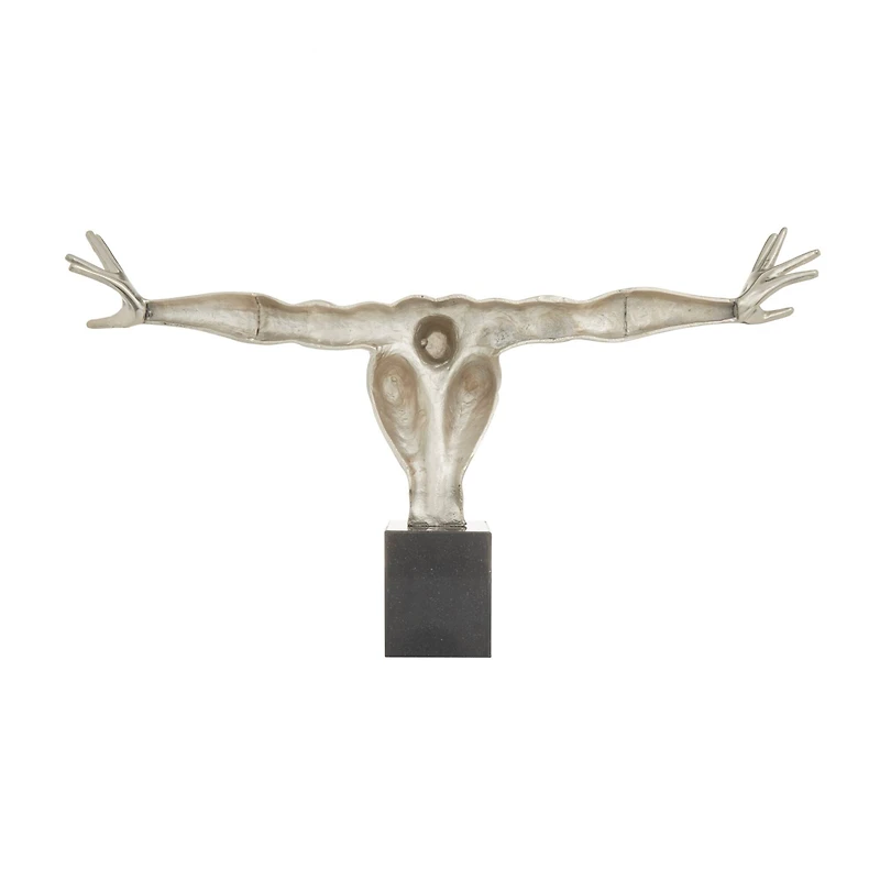 Silver Aluminum Contemporary People Sculpture, 30" x 5" x 17"