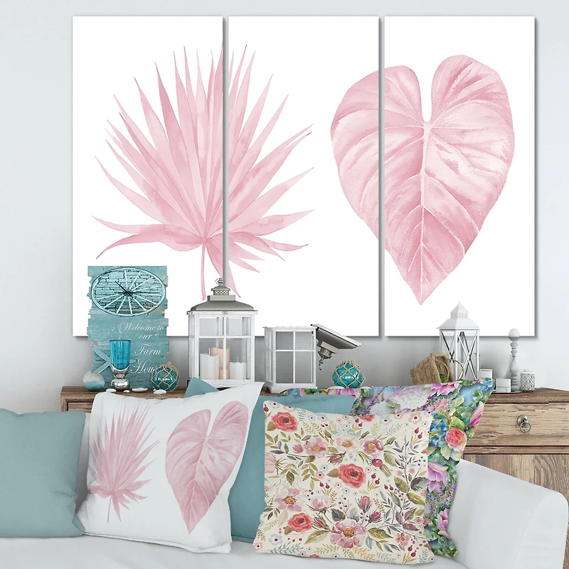Designart - Tropical Pink Watercolour Leaves II