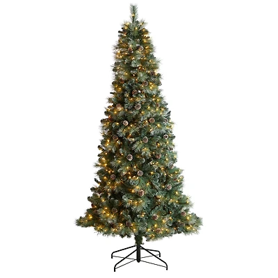 8ft. Pre-Lit Frosted British Columbia Mountain Pine Artificial Christmas Tree, Clear Lights