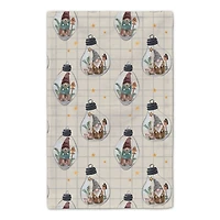 Welcome to our Cabin Cream and Check Gnome Globe Pattern Tea Towel
