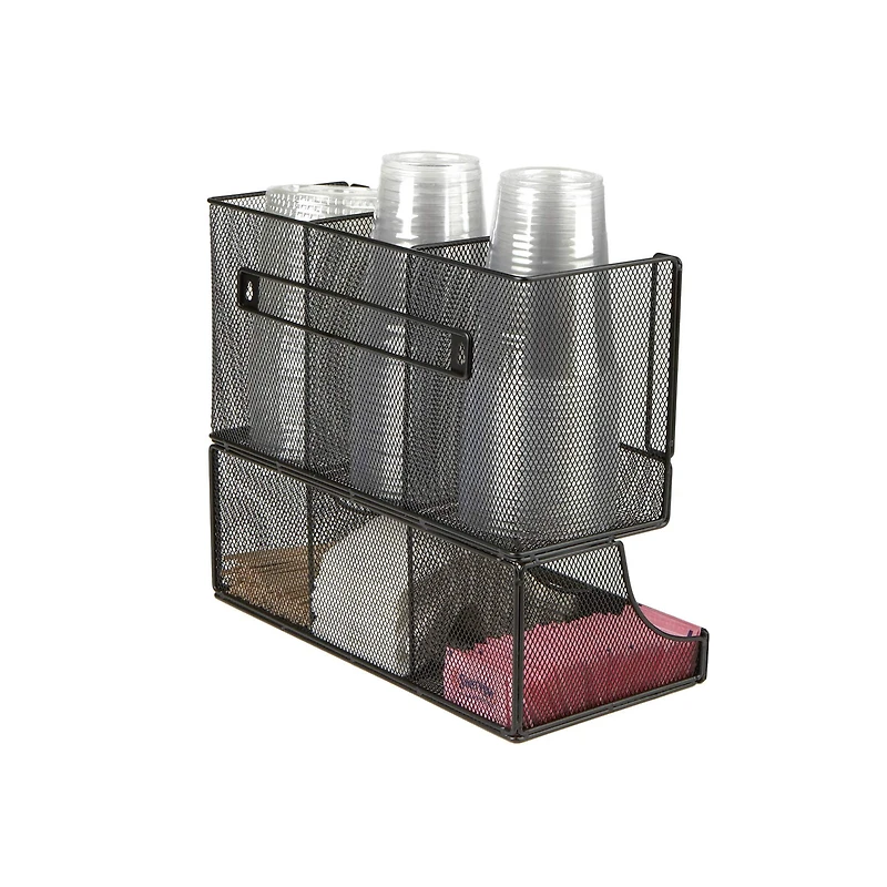 Mind Reader Black Metal Mesh 6 Compartment Upright Breakroom Coffee Condiment and Cup Storage Organizer
