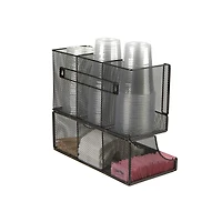 Mind Reader Black Metal Mesh 6 Compartment Upright Breakroom Coffee Condiment and Cup Storage Organizer