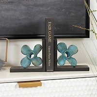 6.5" Teal Metal Boat Distressed Propeller Bookends with Brown L-Shaped Stands