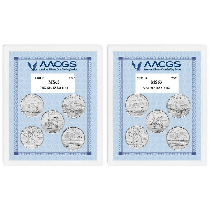 2001P & 2001D Statehood Quarters Graded MS63 Brilliant Uncirculated 
