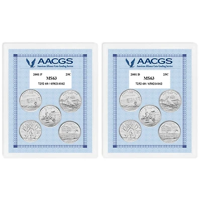2001P & 2001D Statehood Quarters Graded MS63 Brilliant Uncirculated 