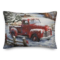 Farmhouse Red Christmas Truck 20" x 14" Spun Poly Pillow