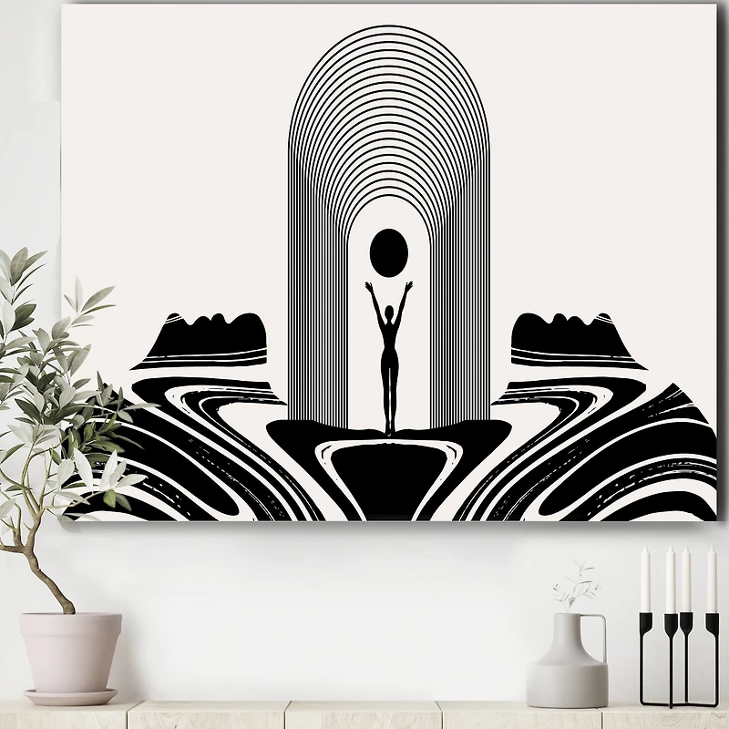 Designart - Empowered Cosmic Women Geometric Goddess Series Black And White III