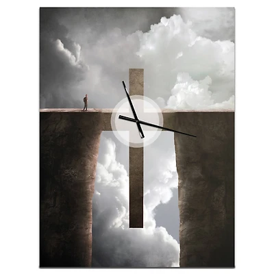 Designart Big Cross Between Two Cliffs Rectangular Wall Clock
