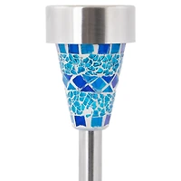 15.5" Blue Mosaic Stained Glass Solar Powered LED Pathway Markers