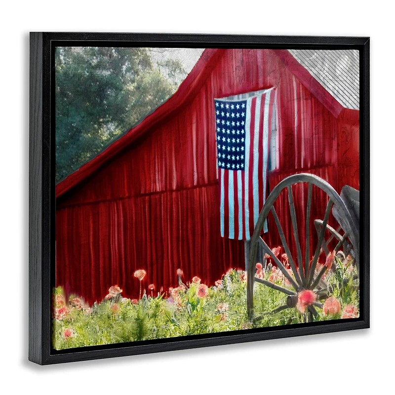 Stupell Industries Red Barn with American Flag Floater Framed Art