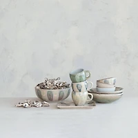 Hello Honey® 9.25" Tan & Blue Geometric Stoneware Platter